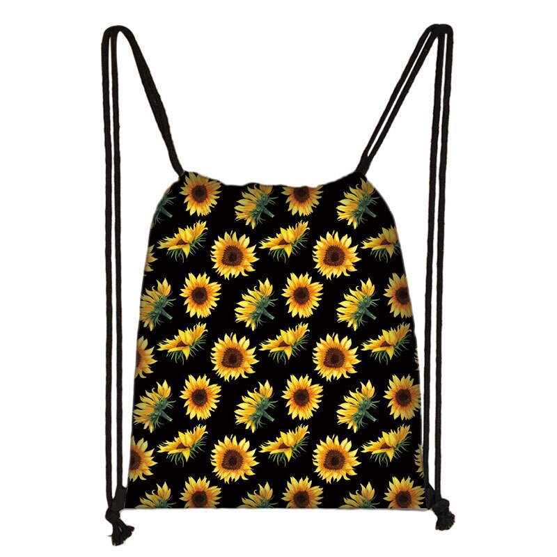 Van Gogh Sunflower Starry Night Drawstring Bag Women Canvas Storage Bags Casual Backpack Ladies Travel Bag: skdsunflower11
