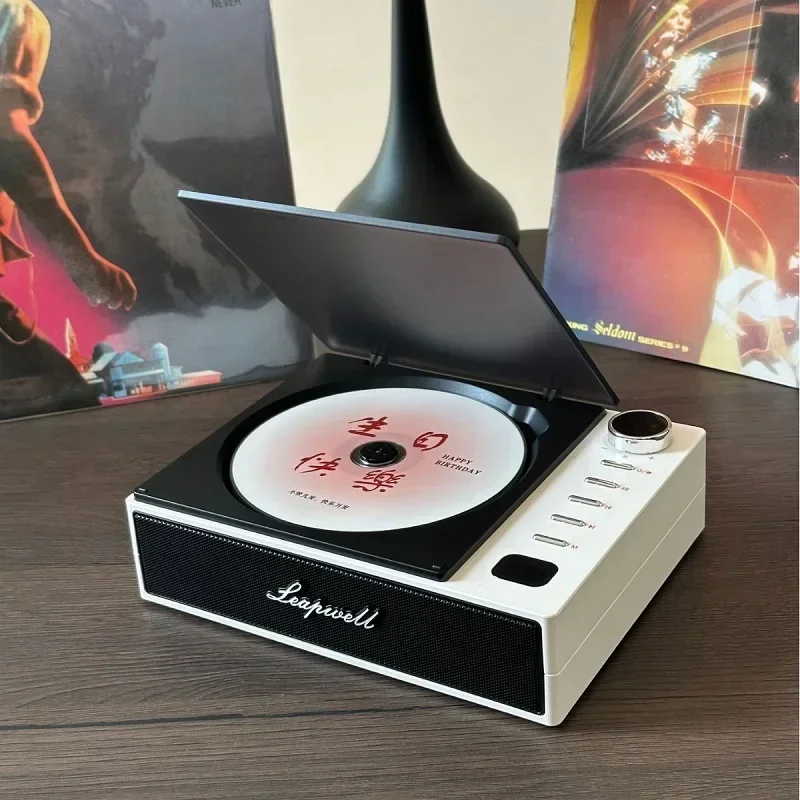 Bildschirm Tragbarer CD-Player Walkman Vintage CD Disc Bluetooth Lautsprecher Album All-in-One-Player: WHITE