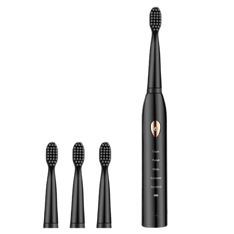 Acoustic Wave Electric Toothbrush Rechargeable Waterproof Electric Toothbrush Couple Set Whitening Teeth: black
