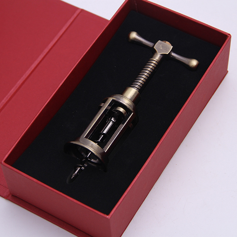 Klassieke Retro Zinklegering Wijn Flesopener Antiek Brons Corkscrew Cork Puller Remover Champagne Opener Kan Schroef Bar Gereedschap: with gift box