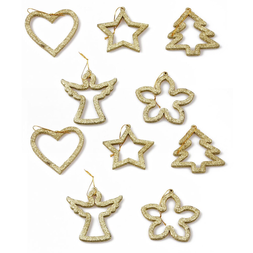 10 Stks/set Glitter Kerstboom Angel Star Hart Bloem Xmas Opknoping Ornamenten