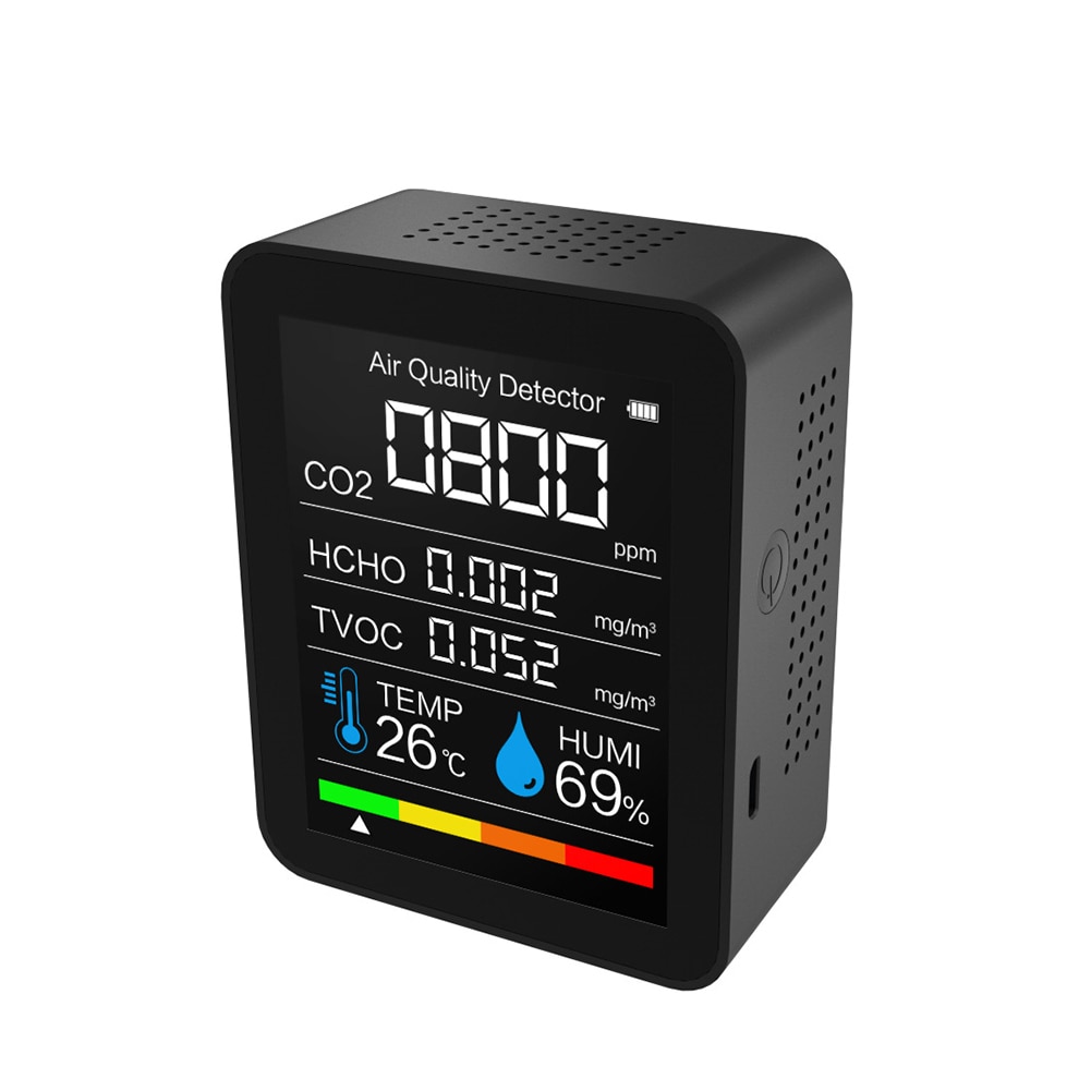 Mini CO2 Meter Digital Temperature Humidity Sensor Tester Air Monitor Carbon Dioxide TVOC Formaldehyde HCHO Detector: Black