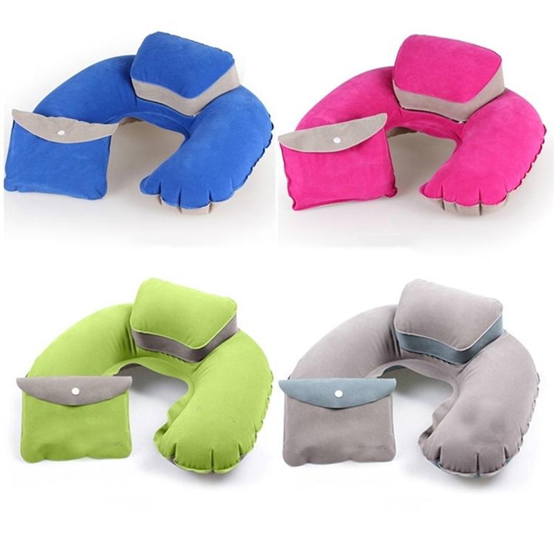 Oreiller gonflable en forme de U, coussin de cou et tête Durable pour voyage, Camping, extérieur (avec bouchon d'oreille)
