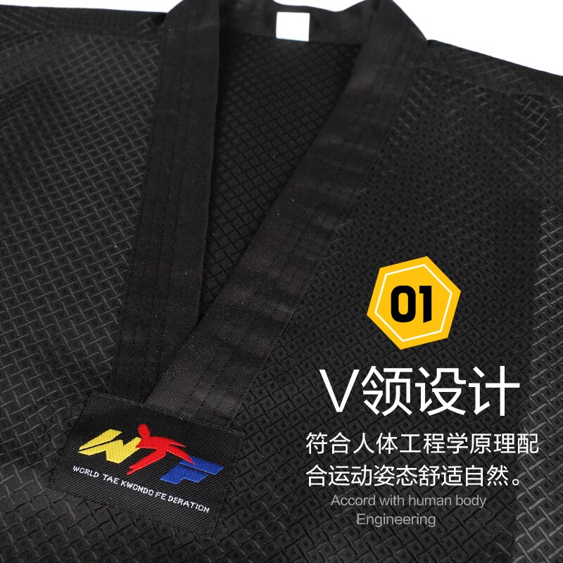 Gingpai Zwart Volwassen Universele Kid Kitaekwondo Karate Uniform Training Prestaties Dobok Tkd Kleding Jas Taekwondo Riem Pak Set