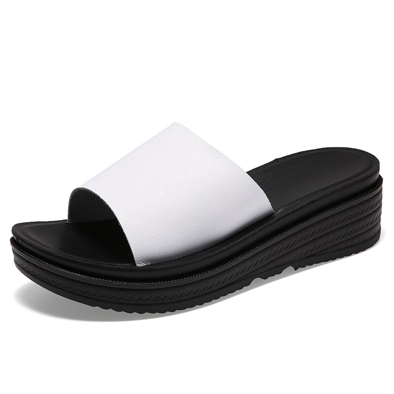 Klapki damskie palec u nogi skórzane platformy damskie buty letnie 2022 moda grube dno sandały damskie damskie antypoślizgowe klapki: MM-631-ba / 35