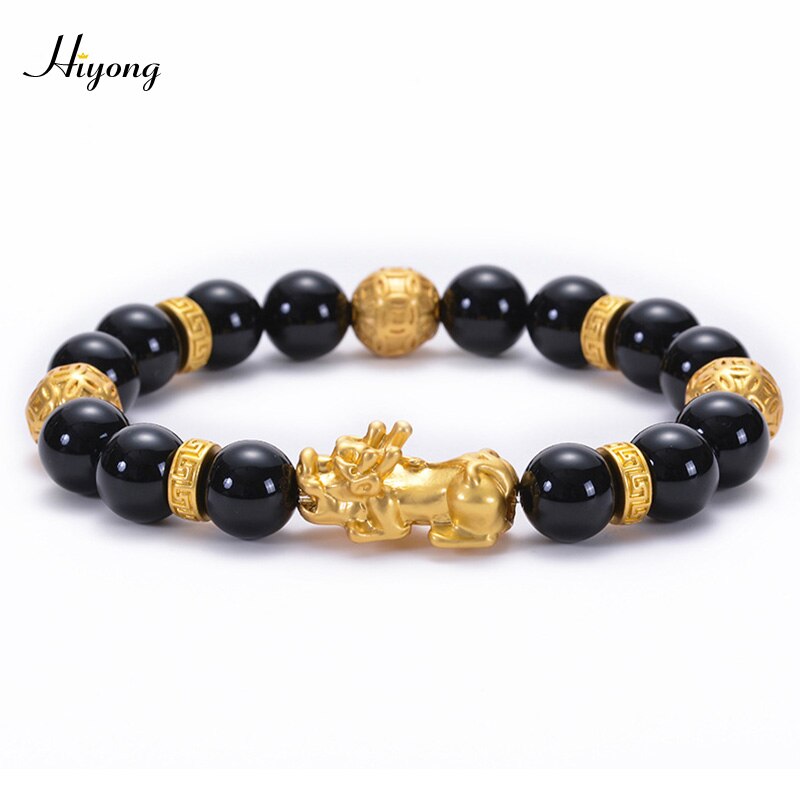 Feng shui preto obsidian grânulos pulseira de alta qualidade pixiu riqueza pulseiras para homens charme buda liga jóias: Pixiu Bracelet2