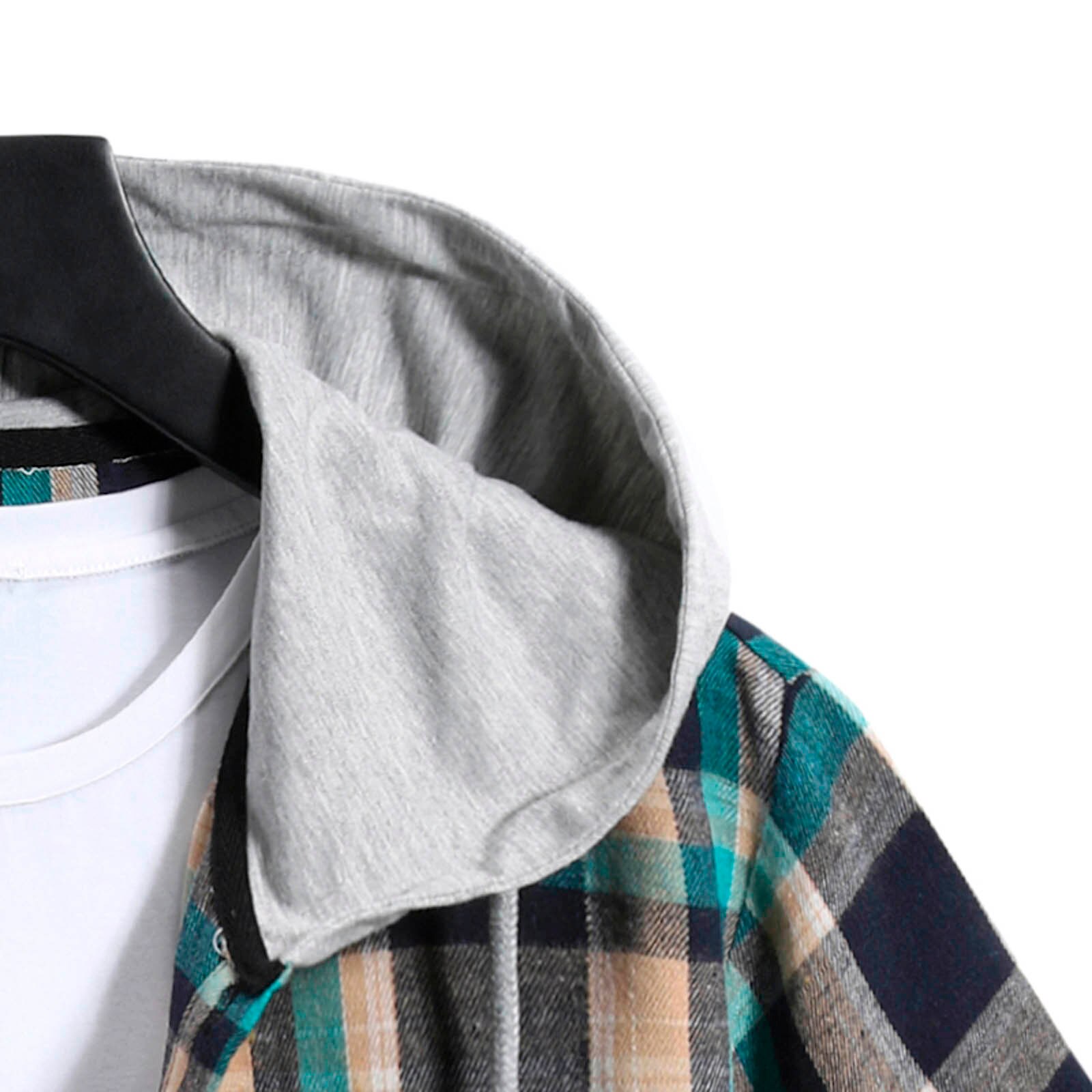 Mens Plaid Hooded shirt Checked Summer Shirt Casual Loose Short Sleeve Blouse Tops Men Chemise Homme Social Shirt Plaid Clothes