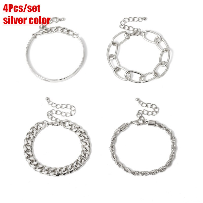 ZOSHI 3 Pçs/set Cobra Cadeia Pulseiras Criados para As Mulheres Moda Punk Grosso Ferro Chain link Pulseira Pulseiras Jóias Presentes Partido: 24060 Silver 4pcs