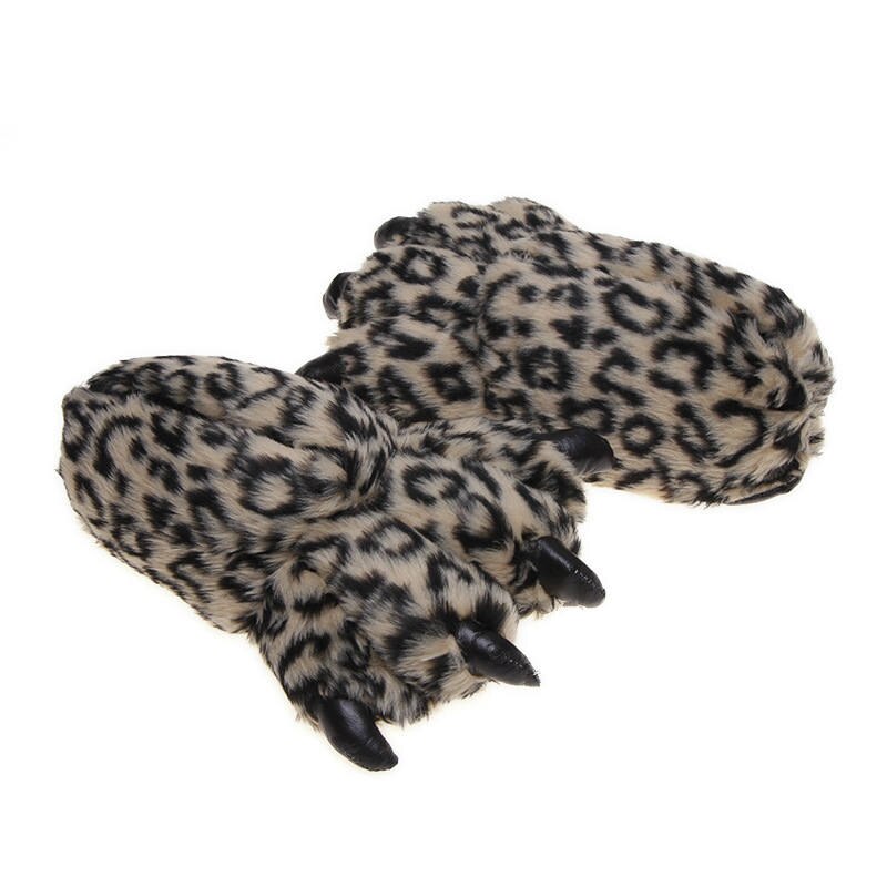 Tegneserie dyr tiger leopard efterår vinter klo pote plys hjemmesko vinter kvinder mænd indendørs sko hjemme gulv tøfler: Leopard 2