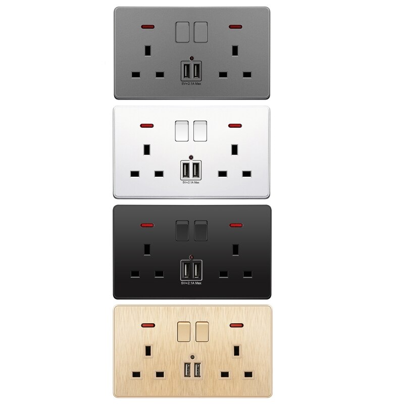 Wall Power Switch Socket Universal 2.1A Dual USB Charger Port LED Indicator UK