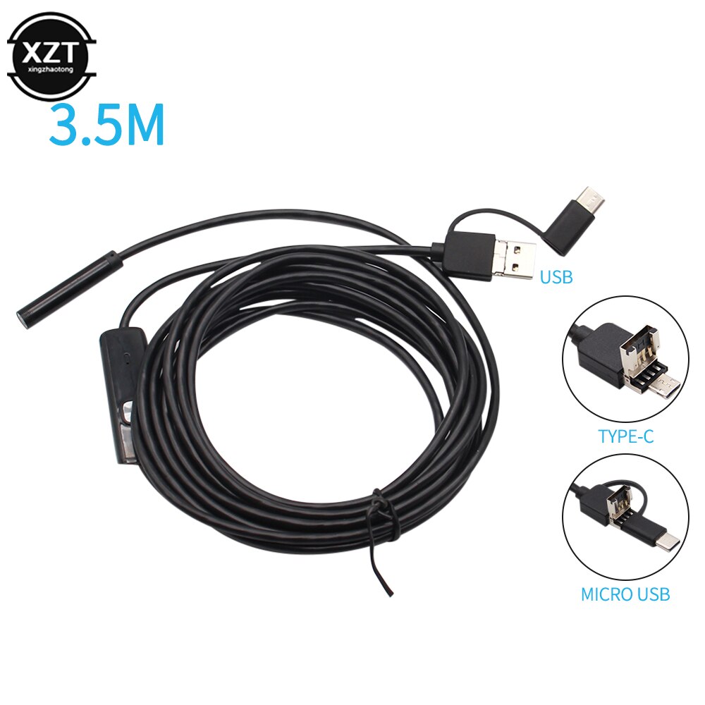 7Mm Usb Endoscoop Camera Micro Usb Otg Type C Flexibele IP67 Waterdichte 6 Verstelbare Leds Inspectie Borescope Voor Android pc: 3.5M
