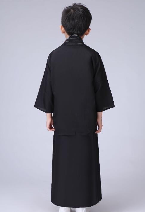 Kimono de Style japonais pour enfants, ensemble 2 pièces, costume pour garçon, grande taille, broderie, blazer + robe, ensemble de vêtements pour hommes