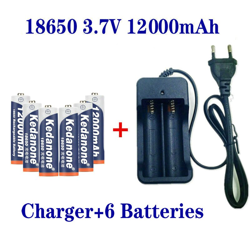 18650 Battery Rechargeable Battery 3.7V 18650 12000mAh Capacity Li-ion Rechargeable Battery For Flashlight Torch Battery+Charger