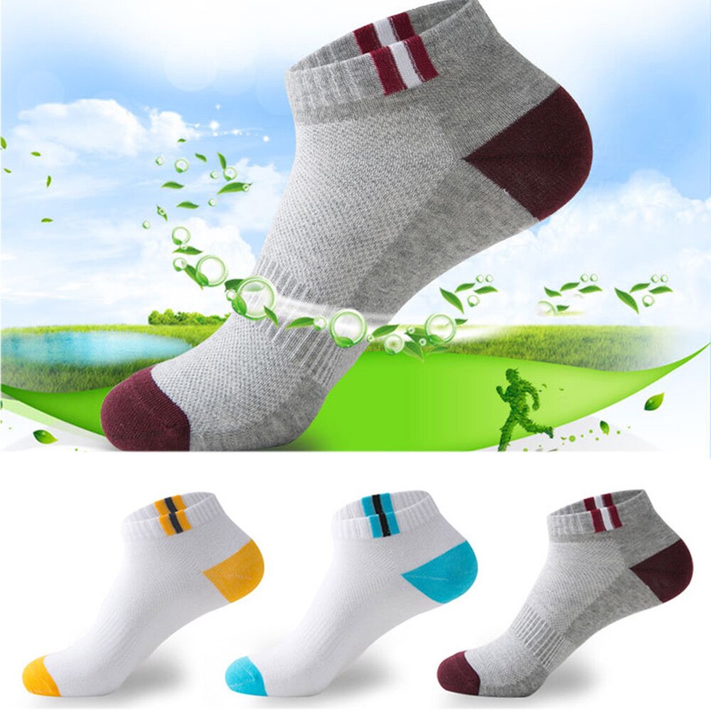 1 Pairs Autumn Summer Men's Short Tube Socks Thin Breathable Mesh Sports Socks Solid Color Patchwork Cotton Ankle Socks