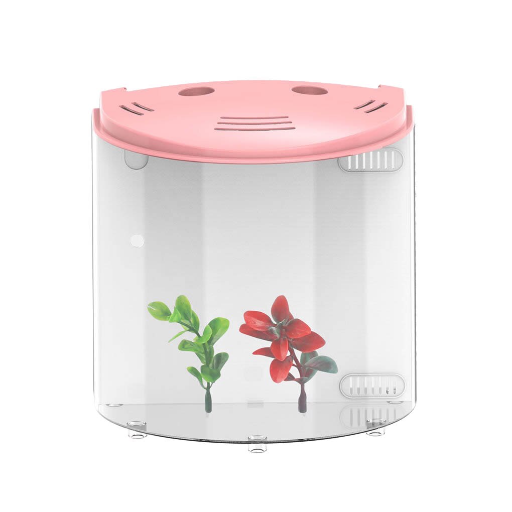 Usb akvarium kit med led belysning kraftfilter halvmåne form hem kontor dekoration fisk akvarium: Rosa