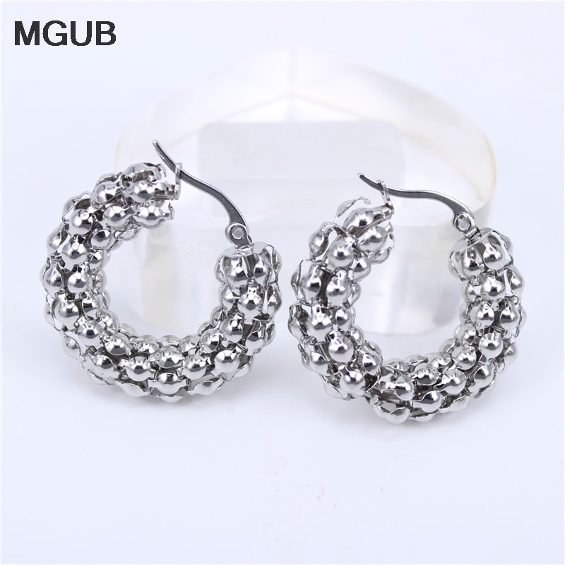 MGUB 30mm 35mm 40mm Popcorn earring silver color female popular Features stainless steel accessories 7mm thick LH454