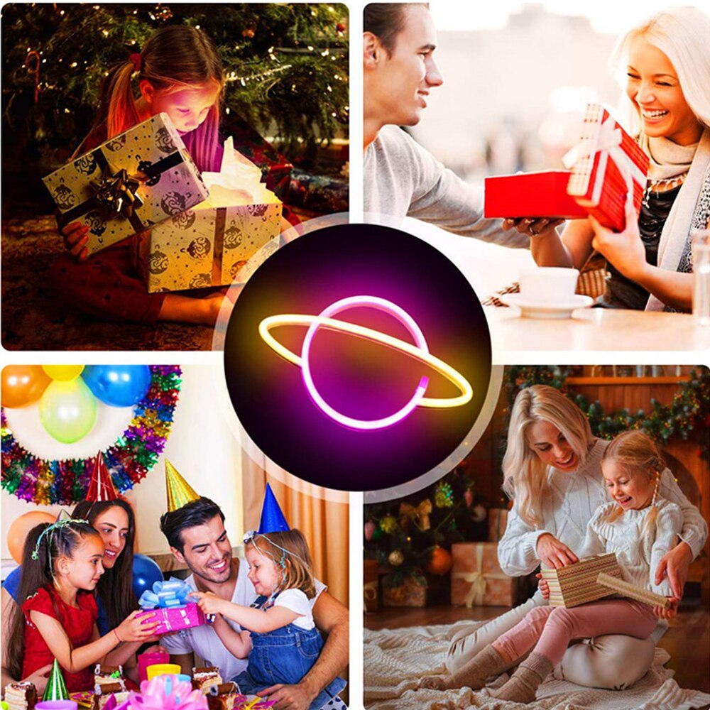 Led neonlys skilte elliptisk planet neon lampe batteridrevet natlys soveværelse hængende væg dekoration fest værelse dekoration