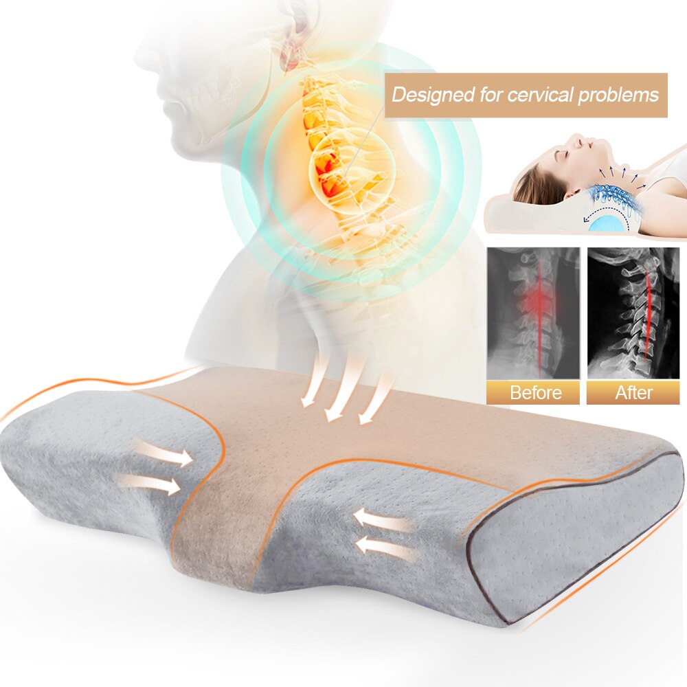 Orthopedische Kussen Memory Foam Vlinder Vormige Bescherming Nekkussen Trage Rebound Gezondheid Cervicale Nek Kussens: Default Title