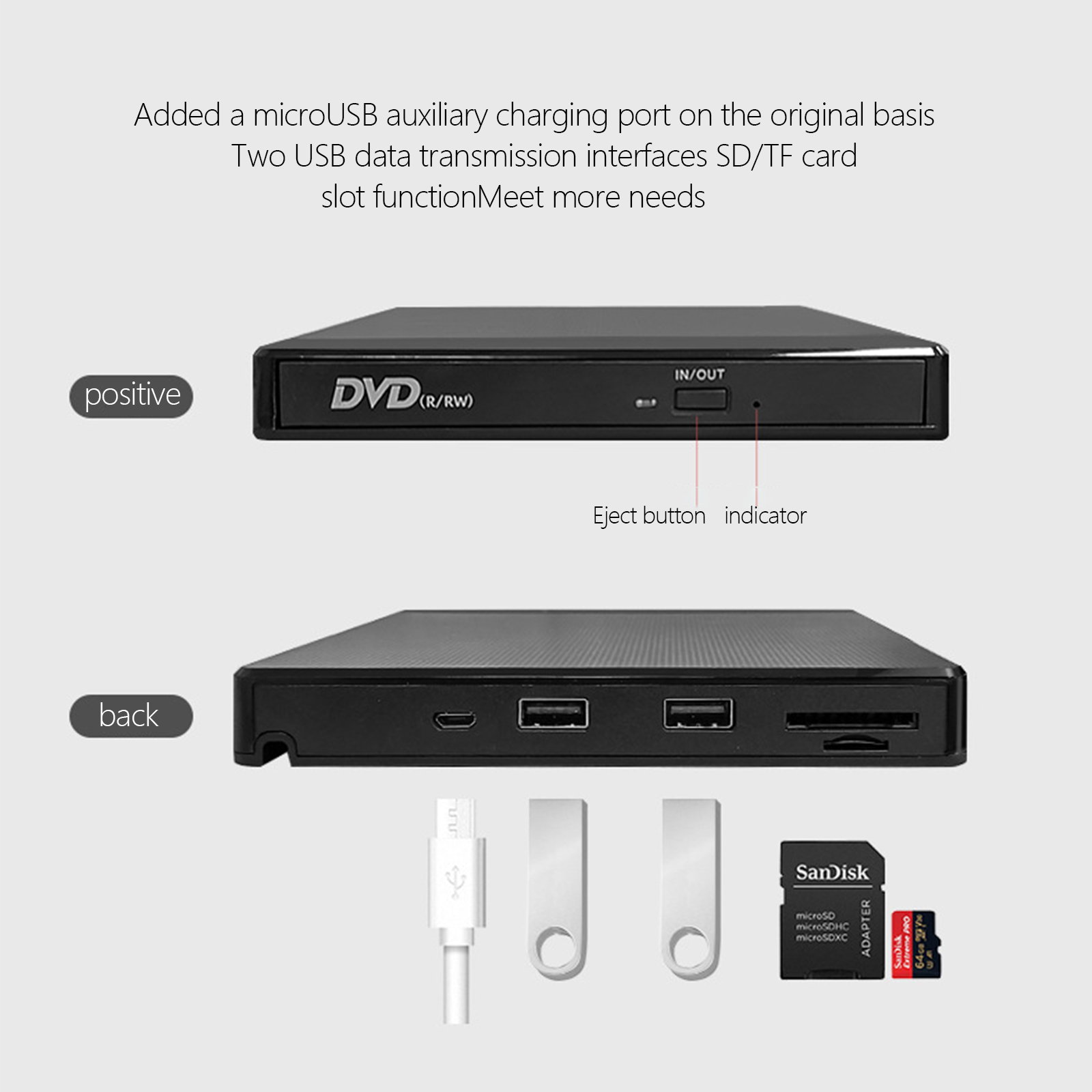 KuWFi-grabador de DVD USB 3,0 y tipo C, Unidad óptica externa RW, CD, DVD, ROM, reproductor, grabador para Windows, Macbook, portátil y PC