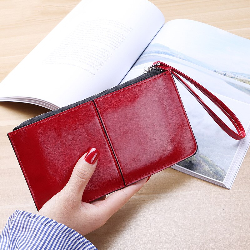 2022 Women's Zipper Clutch Wallet Ladies PU Leather Long Women's Mobile Phone Bag Card Holder Bag Handbag Convenient Wallet: 20146 red