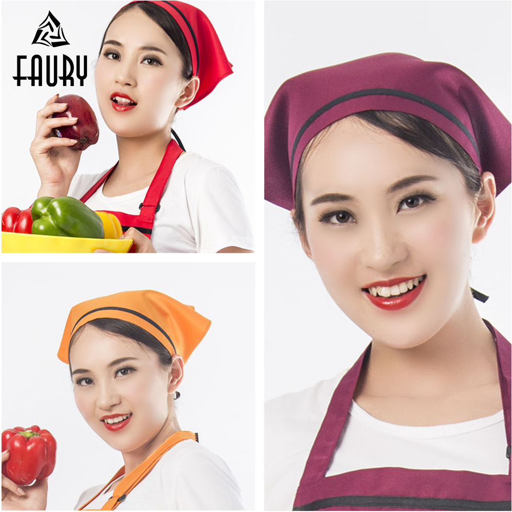 Chef Waiter Waitress Hat Food Service Caps Cafe Restaurant Work Cooking Cap Kitchen Bakery Catering Triangle Headscarf 10 Colors