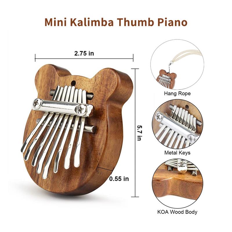 Mooie Carlimba 8 Toetsen Draagbare Beer Vorm Hout Vinger Piano Vinger Duim Piano Marimba Musical Goede Accessoire Hanger