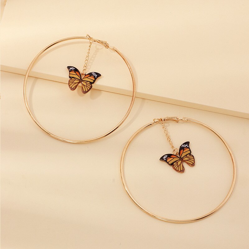 Mooie Dubbele Vlinder Oorbellen Europese Zomer Meisjes Multicolor Grote Ronde Cirkel Gold Hoop Oorbellen Sieraden Voor Vrouwen: 03
