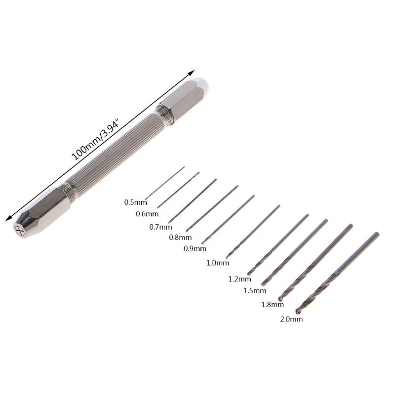 Precision Double Ended Swivel Head Pin + 10pcs Micro HSS Twist Drill Bits For Jewelry Watch Hobby Woodworking Sculpture Hand To