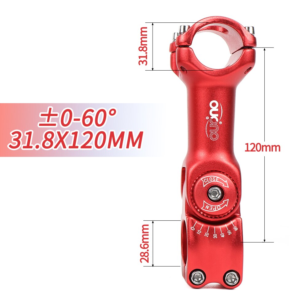 OUO Einstellen Stem 0-60 Grad Bike Lenker Vorbau 25.4/31,8mm Mountain Road Fixie Einstellbare MTB Vorbau 90/110/120/130mm Griff Teil: 31.8x120mm red