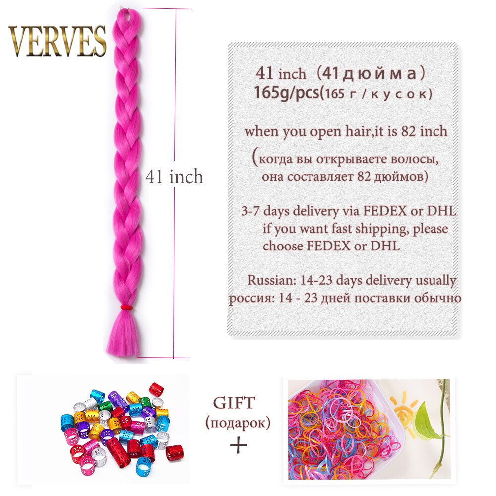 VERVES Vlechten Haar een stuk 82 inch Synthetische Warmte Fiber braid 165 g/stuk pure kleur gehaakte Jumbo Vlecht Hair Extensions