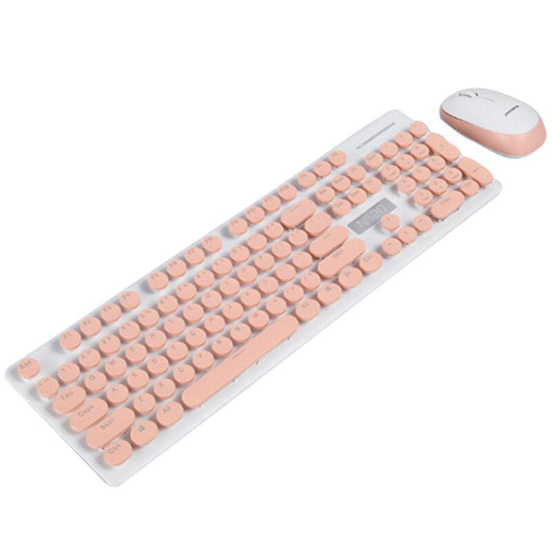 Retro Wired Gaming Keyboard and Wireless Mouse Kit Round Keycap Steampunk Keyboard Multimedia Button for PC Laptop