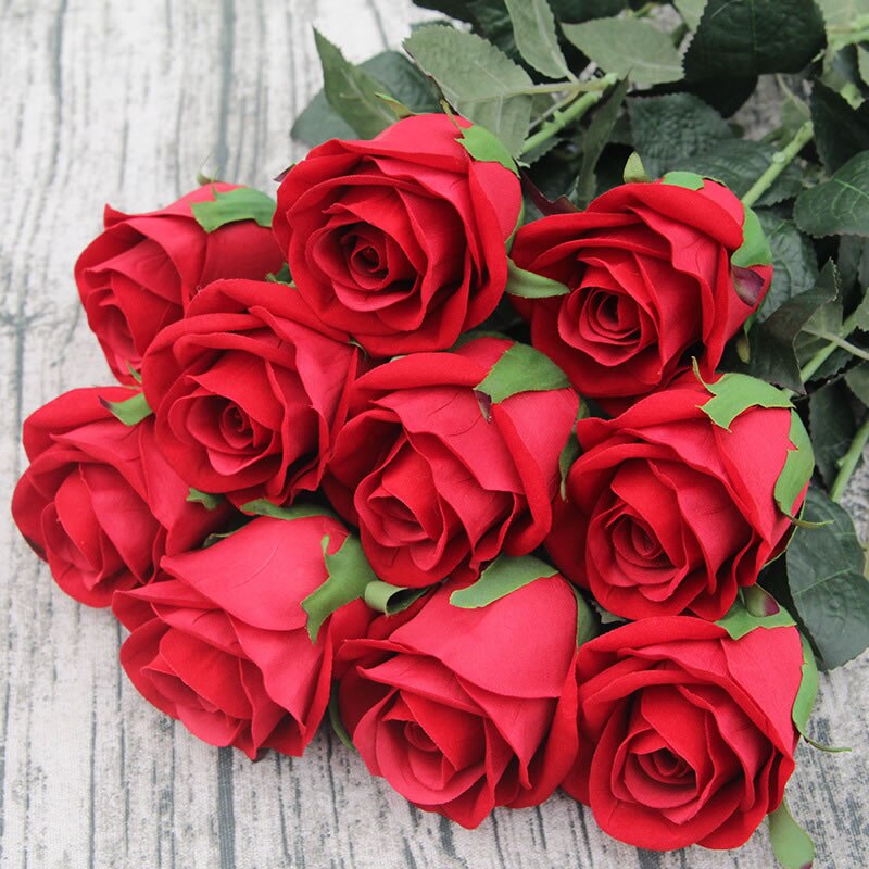 Kyunovia 72CM Single Rose Stem Artificial Silk Flowers Leaves Red Velvet Rose Wedding Party Home Decorative KY41: Red
