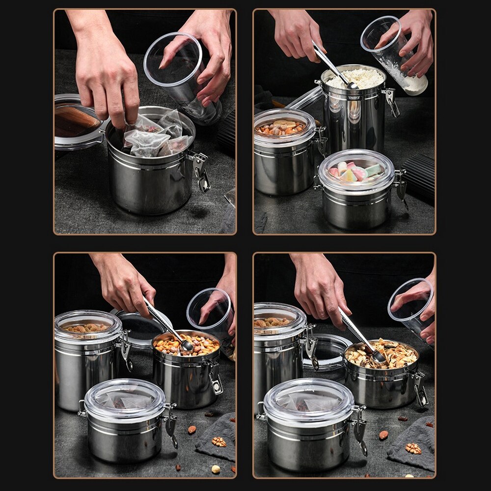 Latas selladas de acero inoxidable, tarro de vidrio para almacenamiento de alimentos, sin plomo, botellas de almacenamiento de cocina, latas, hebilla de almacenamiento de grano, mantenimiento fresco, cans5