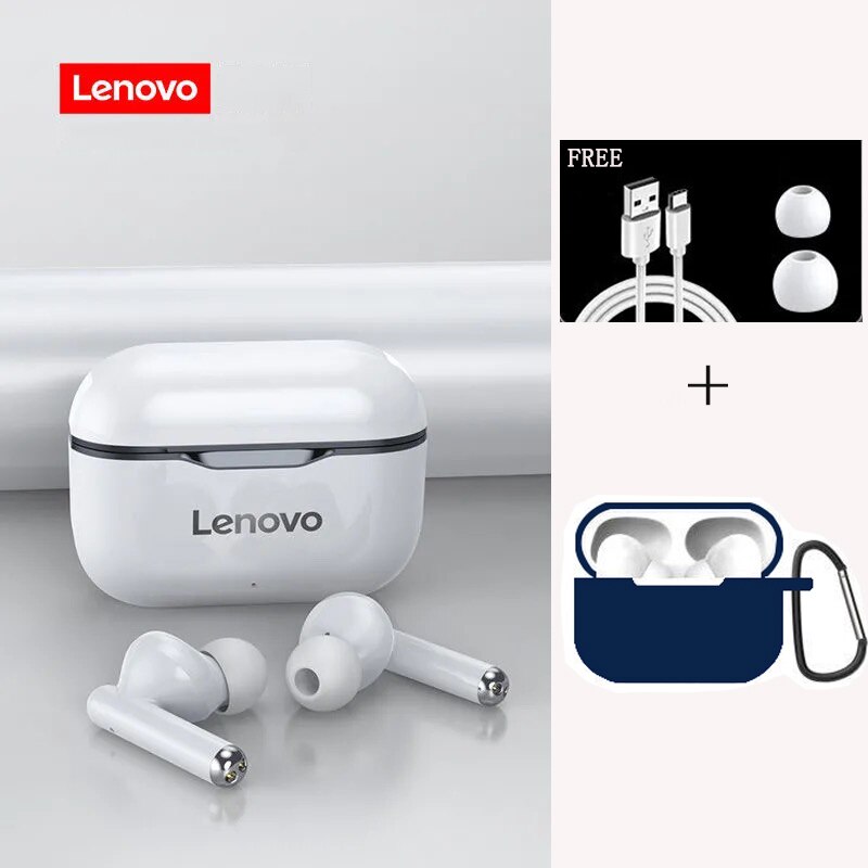 Newest in Original Lenovo LP1 Wireless Bluetooth Headset V5.0 Touch Earphone Stereo 300mAh Durable Battery IPX4 Waterproof: B Add blue case