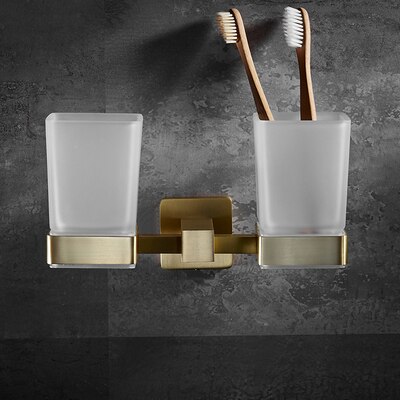 Bathroom Accessories Set Solid Brass Towel Bar/Rack Tissue Rack Toilet Brush Holder Corner Shelves Bath Hardware Brushed gold: Tooth brush holder