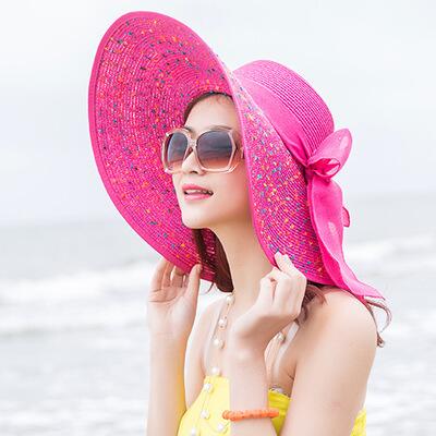 1 stk dame strandhatte kasketter sommer foldbar chiffon floppy solhatte afslappet damer sombreros sløjfehat damer: Rosenrød