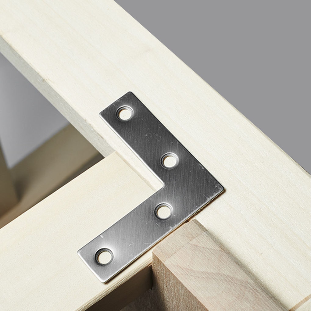 10pcs Stainless Steel Plain Angle Bracket Satin L Shape Board Support Corner Bracket Furniture Reinforcement Fittings Connectors