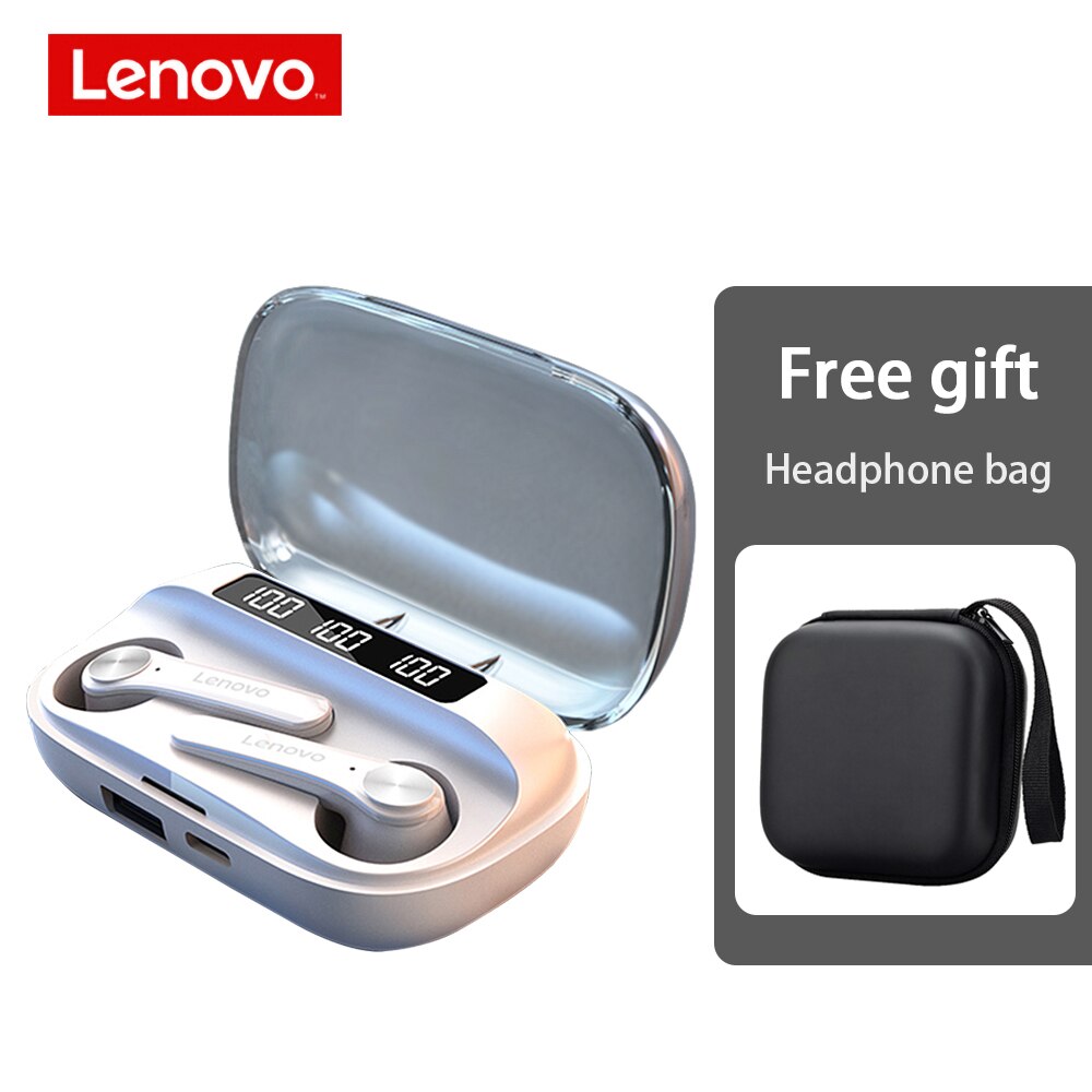 wireless headphones by Lenovo QT81 TWS Earphone bluetooth IPX4 Waterproof Sports HIFI Touch Button Headset with mic 1200mAh Box: White UP with case