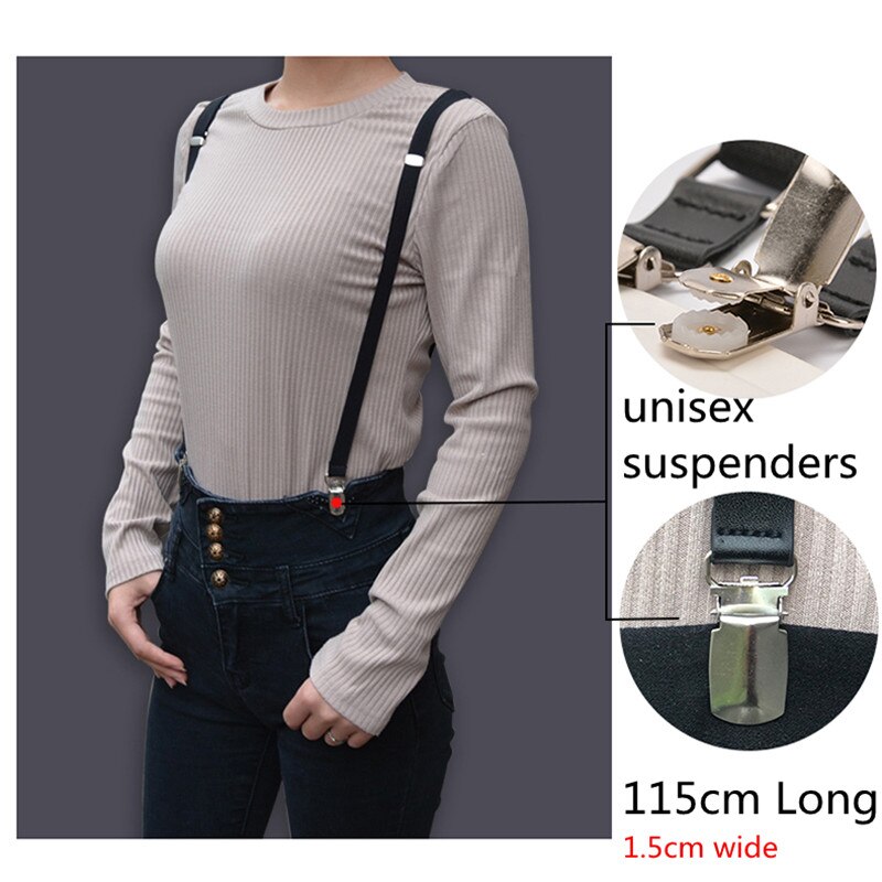 unisex women 1.5 cm wide elastic suspenders adjustable suspenders with box