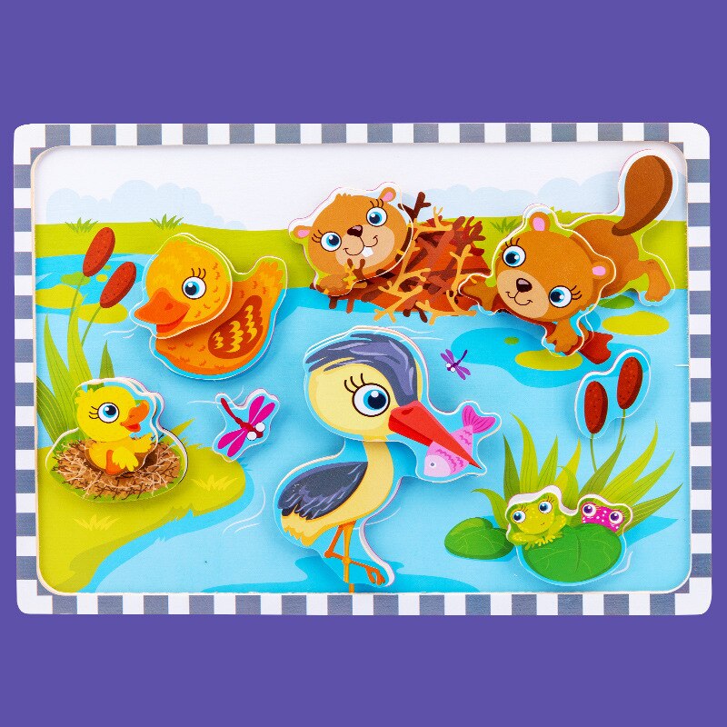3D cartoon illustration Wooden stereo Velcro stickers jigsaw puzzle 3D sensory toys for girls and boy: 8