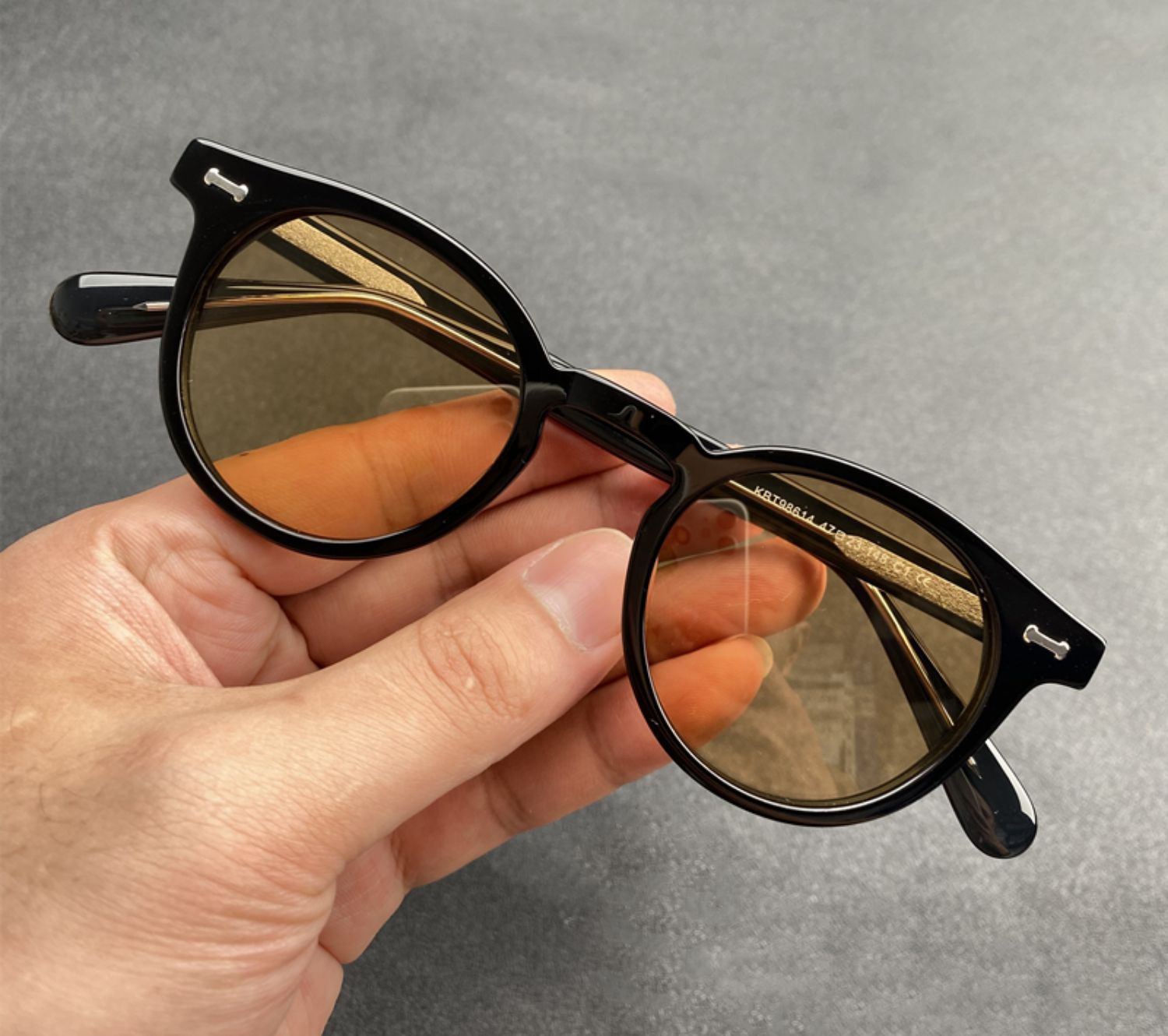 Farvede solbriller til mænd med  uv400 uv beskyttelsesgrader, retro runde acetatsolbriller til kvinder, lys orange glasskærm med styrke: Gradient grå