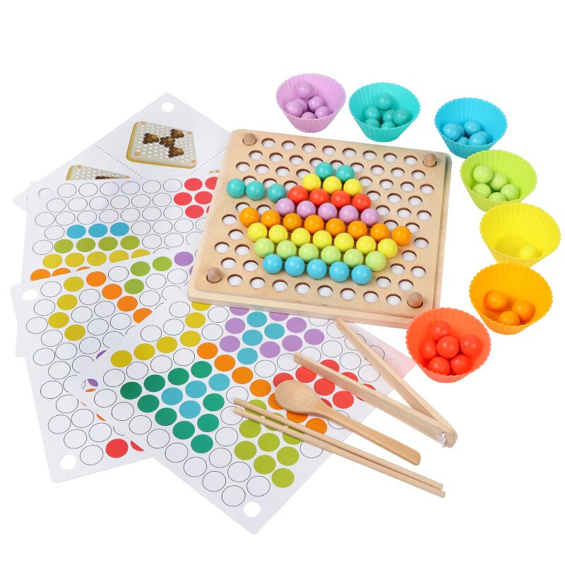 Juliana Children Wooden Toy Montessori Materials Learning Count Numbers Matching Digital Shape Match Early Education Toy: beads