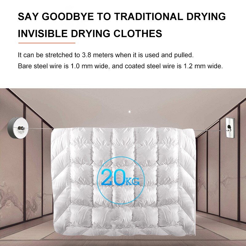 Punch-free Clothes Drying Rack Rope Home Storage Stainless Steel Retractable Clotheslines Clothes Dryer Organiser Laundry Hanger