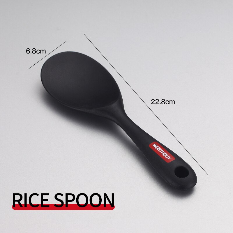 WORTHBUY Silicone Pastry Brushes Spatula Set Heat-Resistant Non-Stick Cake Oil Brush For Baking BBQ Kitchen Cooking Utensils Set: Rice Spoon