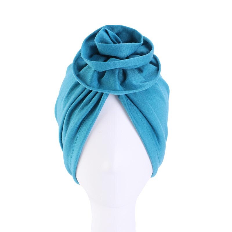 Soild Floral Floral Women Turban Hat bohemian top flower turban african twist headwrap Ladies Hair Accessories India Hat: lake blue