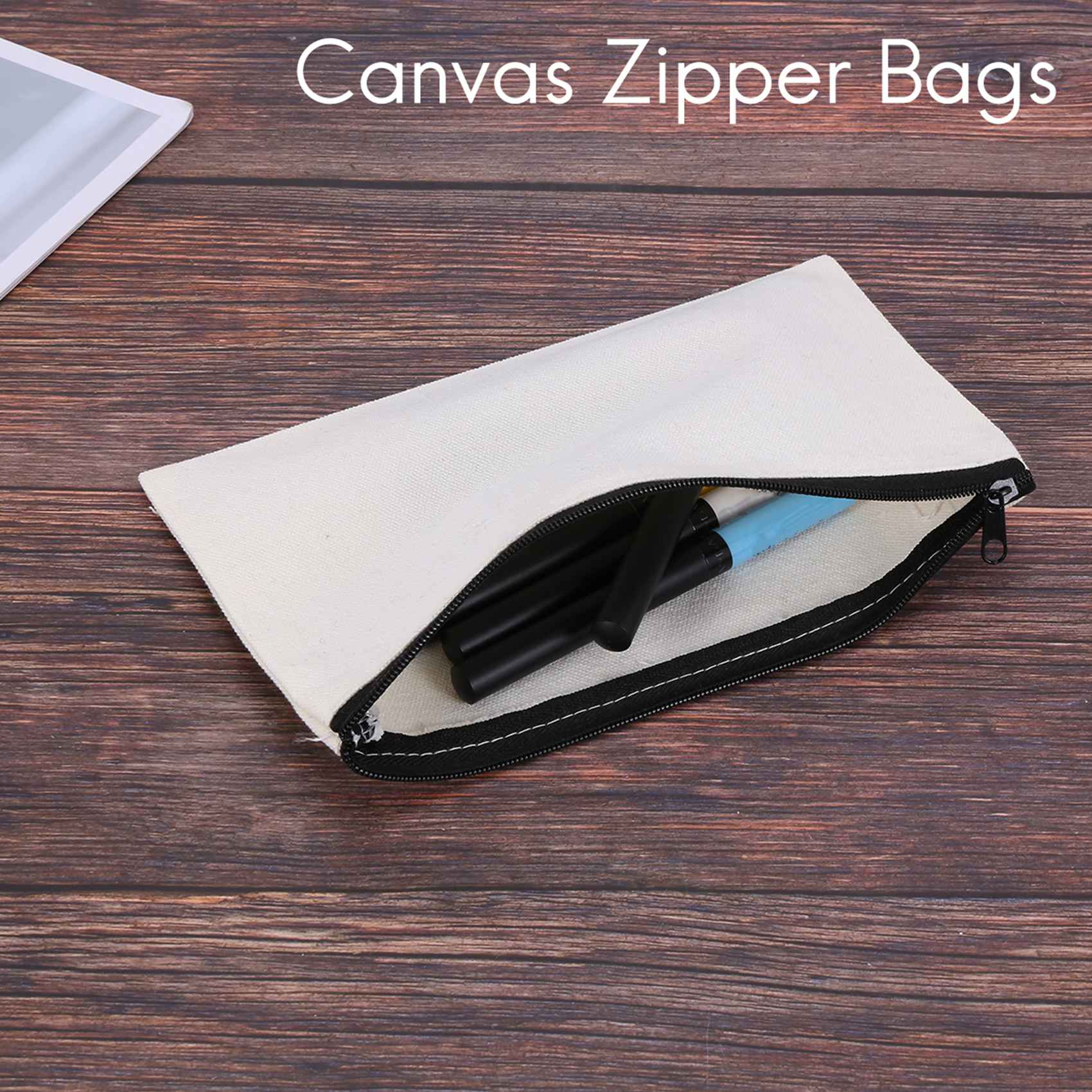 10Pcs Canvas Makeup Bags Canvas Zipper Pouch Bags Pencil Case Blank DIY Craft Bags Cosmetic Pouch for Travel DIY Craft School