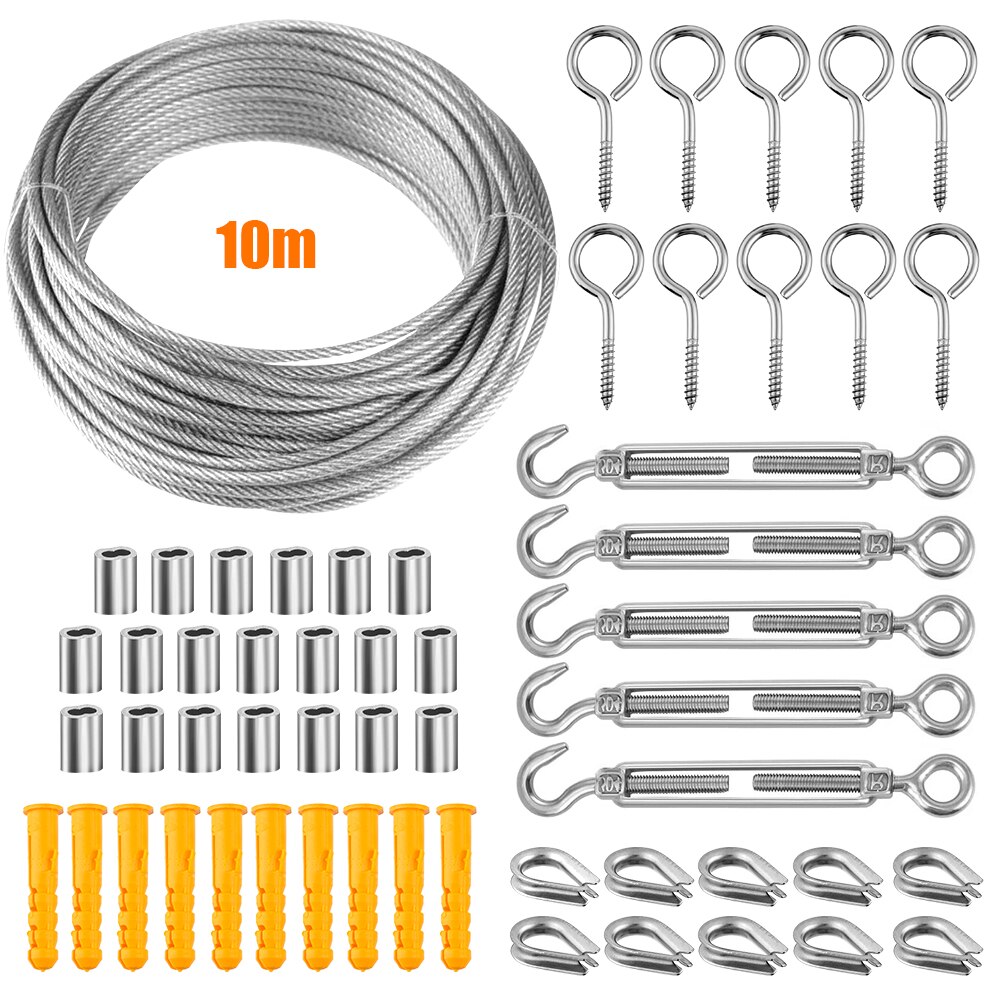 Wire Rope Cable Hooks Stainless Steel Cord Hanging Kit: 3