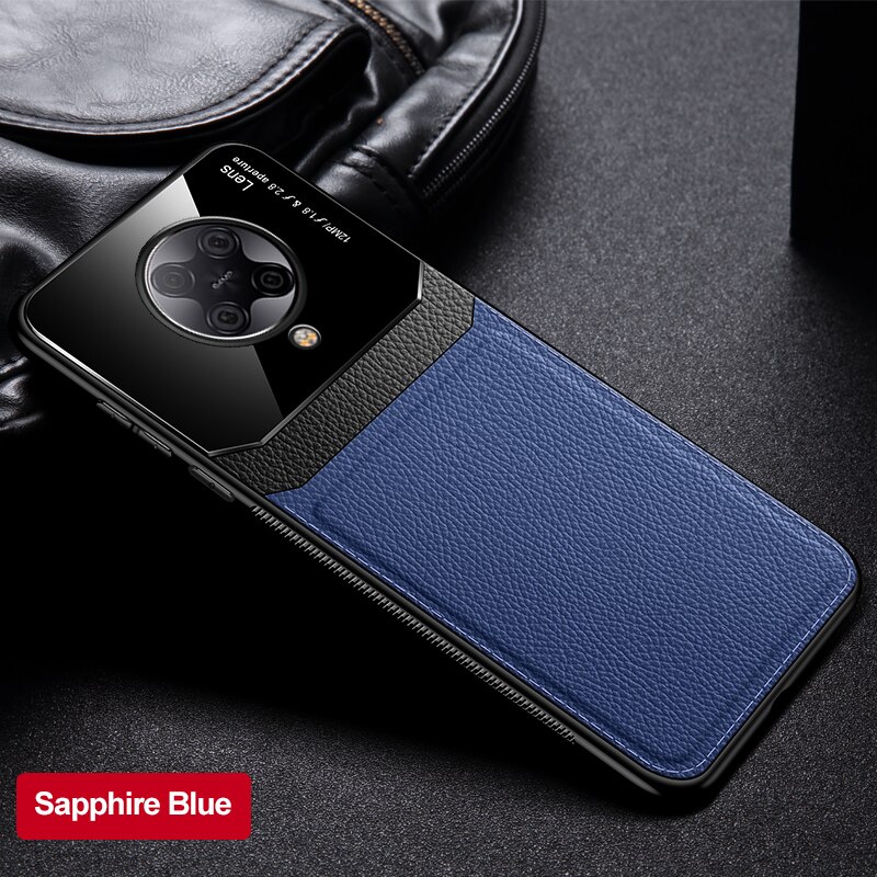 Keysion Shockproof Case Voor Xiaomi Poco F2 Pro X2 Lederen Spiegel Gehard Glas Telefoon Back Cover Voor Poco X3 nfc: For POCO X2 / Blauw