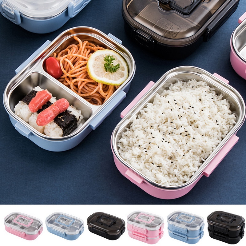 Kids Adult Lunch Box Single/Double Layer Water Injection Heating 304 Stainless Steel Student Bento Box Lunchbox Food Container