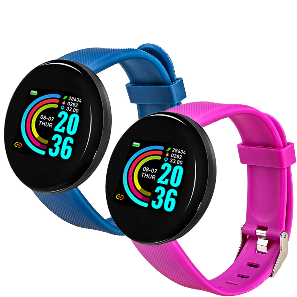 2 PCS D18 Heart Rate Smart Bracelet Man Activity Tracker Smartwatch Sports Tracker Smart Band Wristwatch for Android IOS: Blue and Purple